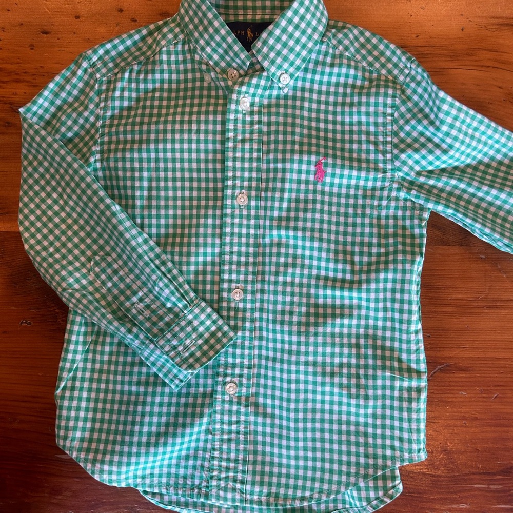 Ralph Lauren Green and Pink Button Down Shirt Classic Gingham size 3T
